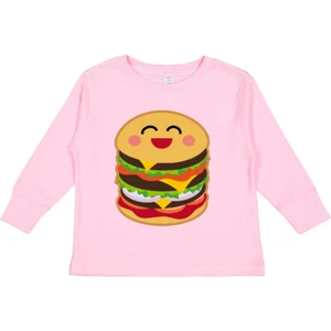 Inktastic Hamburger Kawaii Toddler Long Sleeve T-Shirt Burger Food Fast Bbq Cute - Picture 1 of 8