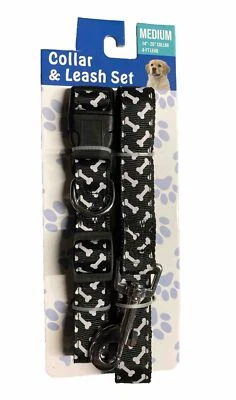BROOKLYN PET GEAR Black Collar & Leash Set Medium 14"- 20" Collar 4 Ft Lead - Image 1 of 4