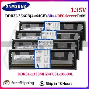 SAMSUNG 256GB(4×64GB) DDR3L REG 1333MHz RDIMM RAM 8Rx4 PC3-10600 Server Speicher - Bild 1 von 6