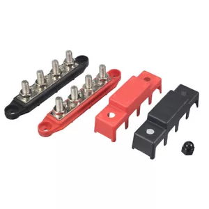 Pair Red & Black 3/8" 4 Stud Power Distribution Block Busbar With Cover M10 - Picture 1 of 16