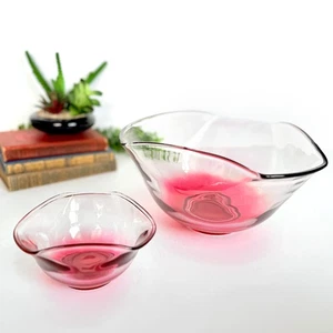 Vintage MCM Indiana Glass Ruby Red Chip & Dip Bowl Set - Picture 1 of 12