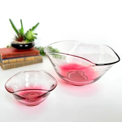 Vintage MCM Indiana Glass Ruby Red Chip & Dip Bowl Set - Image 1 of 4