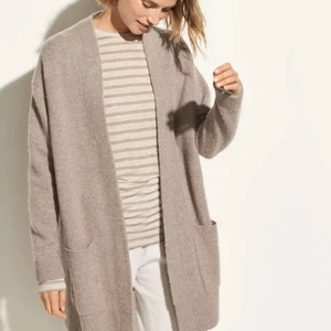 VINCE Patch Pocket Cashmere Cardigan Sweater Heathered Taupe Tan {B18} - Picture 1 of 6