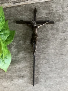 Vintage Jesus Christ Crucifix INRI Cross Christianity Brass Metal. 10” - Picture 1 of 9