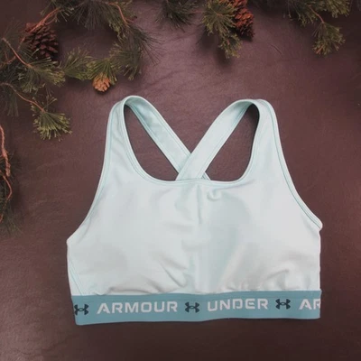 Sutiã esportivo feminino Under Armour grande azul elástico transversal atlético - Imagem 1 de 4