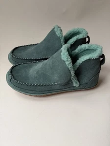 L.L. Bean Mountain Slippers Boot Mocs Women’s Teal Suede Fleece Lined Size 10M - Picture 1 of 10