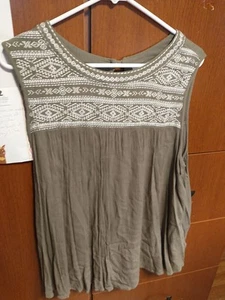 Tanzara Women's 2X Rayon Embroidered Top~46" Bust~Olive ~Sleeveless~Feminine~EXC - Bild 1 von 7