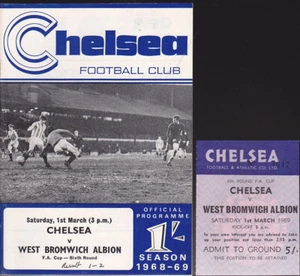 1968/69 CHELSEA V WEST BROMWICH ALBION 01-03-1969 FA CUP 6TH RND & MATCH TICKET - Imagen 1 de 1