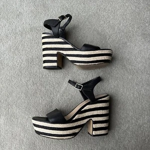 Bruno Premi Black/Cream Espadrille Platform High Heel Leather Sandals Size 6/39 - Picture 1 of 8