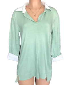 Dana Buchman Womens L LARGE- Mint Green- 3/4 Sleeve Sweater-Removable White Trim - Picture 1 of 5