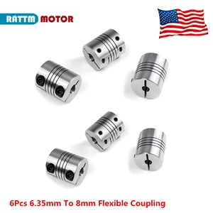 6x Accoppiamento Flessibile da 6,35mm a 8mm Accoppiatore Albero Motore,1/4" 6,35x8mm per Nema 23 - Foto 1 di 6
