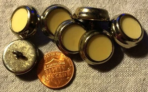 7 Thick Shiny Silver Tone & Cream Plastic Shank Buttons Almost 3/4" 18.5mm 9127 - Picture 1 of 1