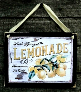 Freshly Squeezed Lemonade Hanging Sign Plaque Primitive Rustic Farmhouse - Picture 1 of 2