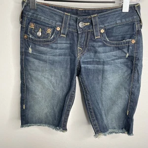 True Religion Natalie Shorts Womens Size 26 Blue Denim Bermuda Skinny Capri - Picture 1 of 11