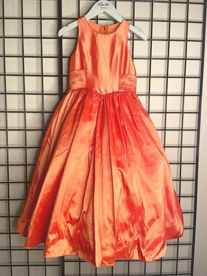 NWT Plush Orange Taffeta Sweetie Pie Pageant/Party/Formal Gown sz 5-Fit 8-9Y - Image 1 of 4