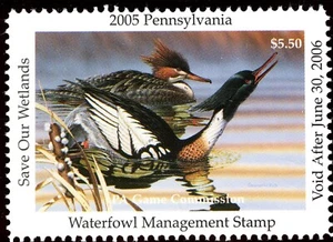 SC# PA23 - 2005 Pennsylvania Waterfowl Stamp - Red-breasted Merganser - Picture 1 of 1