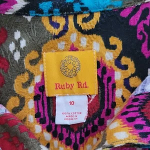 Ruby Rd. Denim Jacket-Womens Size 10-Multicolor - Boho-Hippie Tapestry Look - Picture 1 of 9