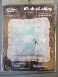 De colección Nuevo Janlynn Charmin Kit de Almohada de Costura de Cadena "Seashell on Aqua" 35-20 14x14 - Imagen 1 de 4