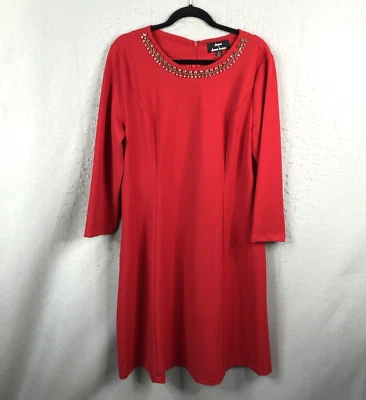 Vestido Dennis By Dennis Basso Mujer 16 Rojo Estrás Adornado Evento de Navidad Foto 1 de 4