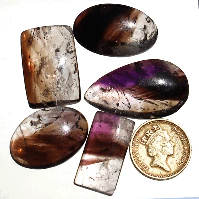 5 Pcs Natural Amethyst Inclusion In Quartz 28.5mm-39mm Cabochon Loose Gemstones - Image 1 of 4