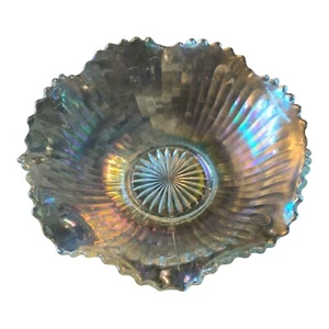 Vintage 7.5" Scalloped Ruffled BOWL Iridescent oil slick Art Nouveau  - Picture 1 of 6