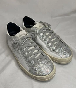 P448 John Glittered Leather Low Top Sneaker Casual Shoe Sz 8 - Picture 1 of 8