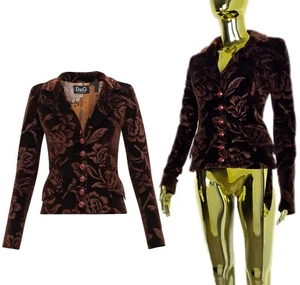 Archivalš„ Dolce & Gabbana Floral Velvet Velour Jacket Brown Size 38 / S - Picture 1 of 9