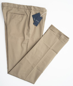 INCOTEX Brown Dress Pants Stretch Solid Cotton Flat Front Chino 44 (EU 60)