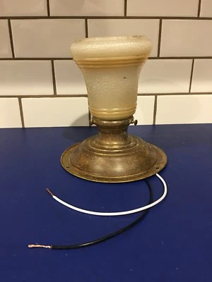 Wired Brass Flush Mount Fixture With Deco Shade 59F - Image 1 of 3