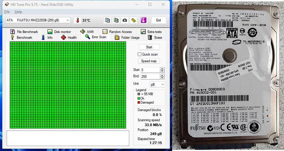 Hard Disk 2,5” - 250Gb - Fujitsu MHZ2250BH-G2 - 5400RPM – SATA II - 3.0Gbps - Immagine 1 di 1