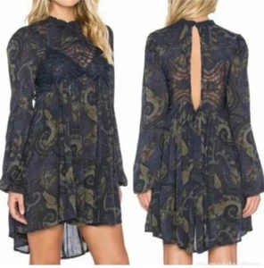 Free People Blue Sweet Thing Printed Babydoll Tunic Dress Size L - Picture 1 of 11