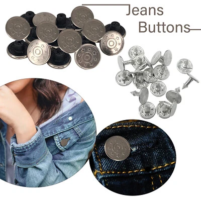 17mm Argento Lucido Jeans Bottoni Ricambio Rotondo Metallo Artigianato Cucito - Immagine 1 di 4