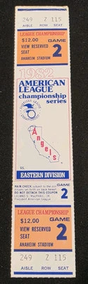 Vintage 1982 ALCS Game 2 Ticket Angels Brewer MLB Rare FULL STUB Reggie Jackson - Image 1 of 4