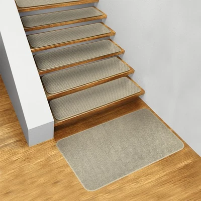 Set of 15 SKID-RESISTANT Carpet Stair Treads and Matching Landing Rug - IVORY CR - Image 1 of 4