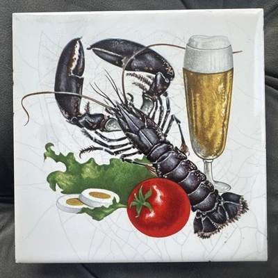 Винтажный мини настенная плитка знак. Морепродукты омар пиво помидор яйцо. - Изображение 1 из 4