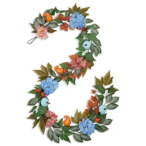 6ft Fall Hydrangea Garland with Blue Pumpkins – Autumn Artificial Floral Pump... - Picture 1 of 7
