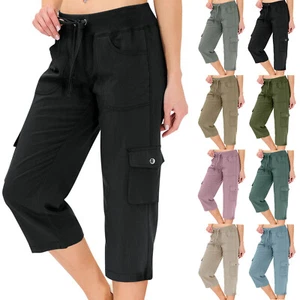 Womens Capris With Pockets Loose Fit Casual Pants Dressy Lightweight Ladies - Picture 1 of 21