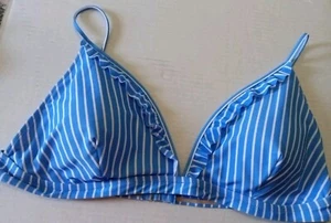 J. Crew Stripes Ruffle Bikini Top Size 3X Blue/White Swim Bathing Suit - Picture 1 of 8