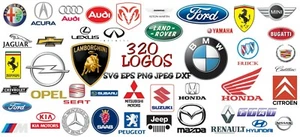 LOGOTIPOS DE MARCAS DE AUTOMÓVILES, SVG, DIRECCIÓN ELÉCTRICA, PNG, JPEG, PAQUETE DE MÁS DE 320 DISEÑOS, ARCHIVOS CORTADOS - Imagen 1 de 1