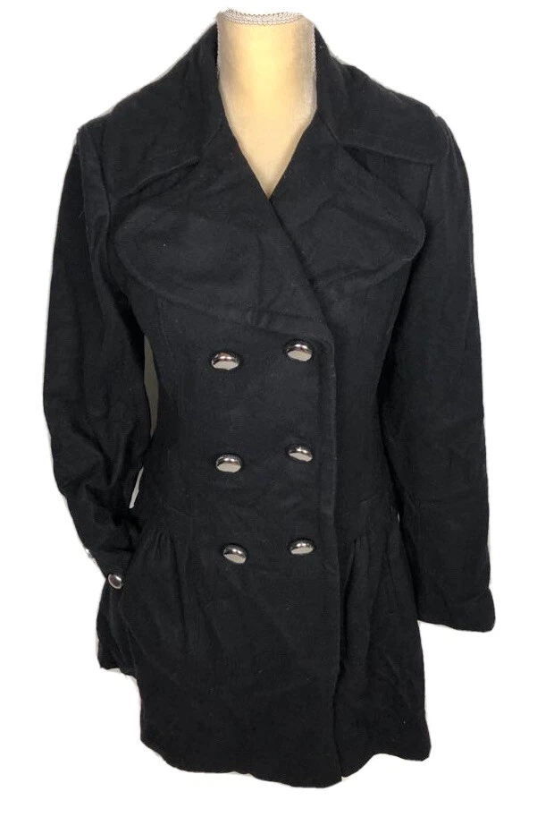 Abrigo de Lana Jessica Simpson Negro Talla M Trench Designer Doble Pecho Foto 1 de 4