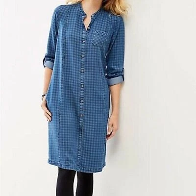 NUEVO CON ETIQUETAS J. Jill Denim Cuadros Cambio Camisa Abotonada Vestido Talla Pequeña Pequeña Pequeña Foto 1 de 4