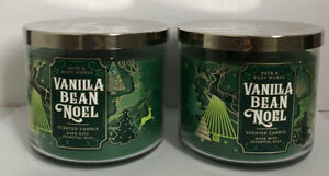 2x BATH  & BODY WORKS VANILLA BEAN NOEL SCENTED 3-WICK 14.5 OZ LARGE CANDLE