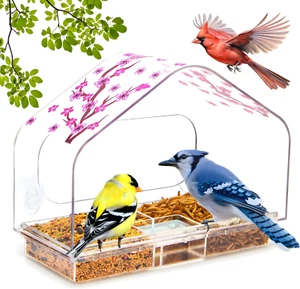 Window Bird Feeders with Strong Suction Cups Color Printed for Wild Birds Garden - Picture 1 of 7