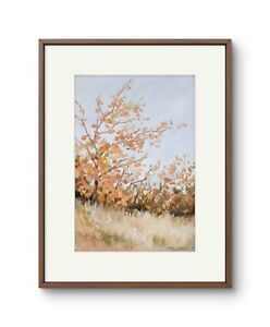 Original Bild Herbst abstrakt Landschaft Gouache Aquarell Wald