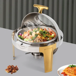 Roll Top Chafing Dish Buffet Set Gold Akzent 6,3 Quart Rund Edelstahl - Bild 1 von 19