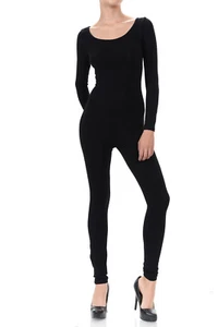 Women Catsuit Cotton Lycra Tank Long Sleeve Yoga Bodysuit Jumpsuit - Picture 1 of 13