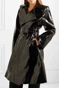 Women’s Shinny Rain Coat Waterproof Winters Long Coat Black PVC Vinyl Belted - Picture 1 of 2