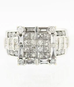 14K 10.5g Solid White Gold Diamond Channel Set Castle Rook Top Cluster Ring Sz-6 - Picture 1 of 10
