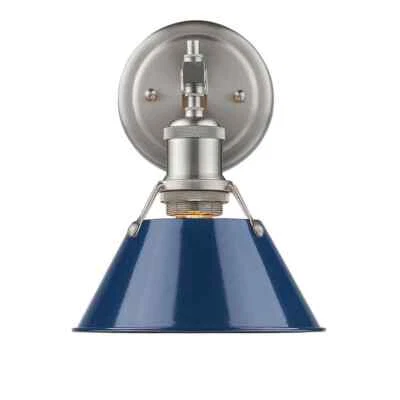 Golden Lighting Orwell PW 1-Light Pewter Bath Light with Navy Blue Shade - Image 1 of 4