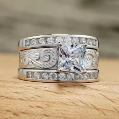 Женская подвеска 925 серебро заполненное, золото обручальные кольца кубический цирконий ювелирных изделий Sz 6-10 - Изображение 1 из 3